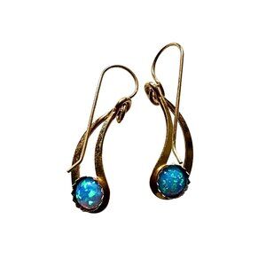 Golden Radiance: Blue Opal Teardrop Earrings